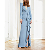 Sheath / Column Minimalist Elegant Wedding Guest Formal Evening Dress V Neck Long Sleeve Floor Length Spandex with Ruffles 2020