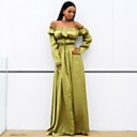 Sheath / Column Minimalist Sexy Holiday Prom Dress Off Shoulder Long Sleeve Floor Length Spandex with Pleats Split 2020