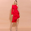 Sheath / Column Minimalist Sexy Party Wear Cocktail Party Dress High Neck Long Sleeve Asymmetrical Spandex with Ruffles 2020