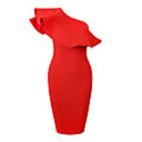 Sheath / Column Minimalist Sexy Party Wear Cocktail Party Dress One Shoulder Sleeveless Short / Mini Spandex with Ruffles 2020
