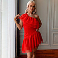 Sheath / Column Minimalist Sexy Party Wear Cocktail Party Dress One Shoulder Sleeveless Short / Mini Tulle with Ruffles 2020