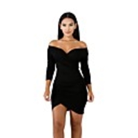 Sheath / Column Minimalist Sexy Party Wear Cocktail Party Dress V Neck Long Sleeve Short / Mini Cotton with Ruched 2020