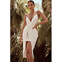 Sheath / Column Minimalist Sexy Party Wear Prom Dress V Neck Sleeveless Asymmetrical Chiffon with Criss Cross Split 2020