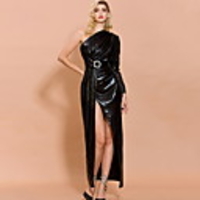 Sheath / Column Minimalist Sexy Prom Formal Evening Dress One Shoulder Long Sleeve Ankle Length Spandex with Sash / Ribbon Split 2020