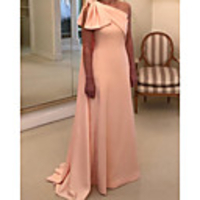 Sheath / Column Minimalist Sexy Wedding Guest Formal Evening Dress One Shoulder Sleeveless Sweep / Brush Train Chiffon with Sleek 2020