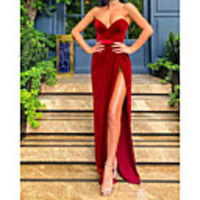 Sheath / Column Minimalist Sexy Wedding Guest Formal Evening Dress Sweetheart Neckline Sleeveless Floor Length Velvet with Split 2020