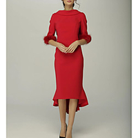 Sheath / Column Mother of the Bride Dress Elegant High Neck Asymmetrical Stretch Fabric Half Sleeve with Ruffles 2020