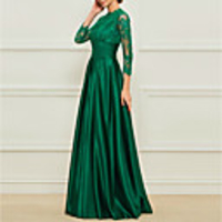 Sheath / Column Mother of the Bride Dress Elegant High Neck Floor Length Lace Satin 3/4 Length Sleeve with Sash / Ribbon Appliques 2020