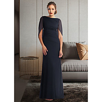 Sheath / Column Mother of the Bride Dress Elegant Jewel Neck Ankle Length Chiffon Half Sleeve with Pleats Ruching 2020