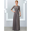 Sheath / Column Mother of the Bride Dress Elegant Jewel Neck Floor Length Chiffon Lace 3/4 Length Sleeve with Appliques 2020