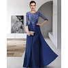 Sheath / Column Mother of the Bride Dress Elegant Jewel Neck Floor Length Chiffon Lace 3/4 Length Sleeve with Appliques Ruching 2020