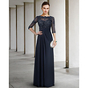 Sheath / Column Mother of the Bride Dress Elegant Jewel Neck Floor Length Chiffon Lace Half Sleeve with Pleats Appliques 2021 miniinthebox