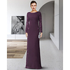 Sheath / Column Mother of the Bride Dress Elegant Jewel Neck Floor Length Chiffon Lace Long Sleeve with Sash / Ribbon Appliques 2020