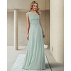 Sheath / Column Mother of the Bride Dress Elegant Jewel Neck Floor Length Chiffon Lace Short Sleeve with Pleats Appliques 2020