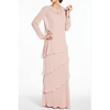 Sheath / Column Mother of the Bride Dress Elegant Jewel Neck Floor Length Chiffon Long Sleeve with Ruffles 2020