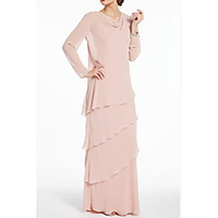 Sheath / Column Mother of the Bride Dress Elegant Jewel Neck Floor Length Chiffon Long Sleeve with Ruffles 2020