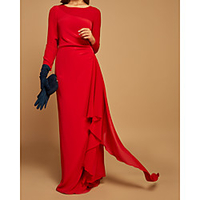 Sheath / Column Mother of the Bride Dress Elegant Jewel Neck Floor Length Chiffon Long Sleeve with Ruffles 2020