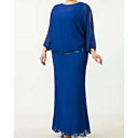Sheath / Column Mother of the Bride Dress Elegant Jewel Neck Floor Length Chiffon Sequined 3/4 Length Sleeve with Ruffles 2020