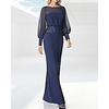Sheath / Column Mother of the Bride Dress Elegant Jewel Neck Floor Length Chiffon Sequined Long Sleeve with Sash / Ribbon 2020