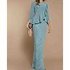 Sheath / Column Mother of the Bride Dress Elegant Jewel Neck Floor Length Lace Stretch Satin Long Sleeve with Ruffles 2020