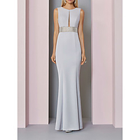 Sheath / Column Mother of the Bride Dress Elegant Jewel Neck Floor Length Stretch Fabric Sleeveless with Sash / Ribbon Sequin 2020