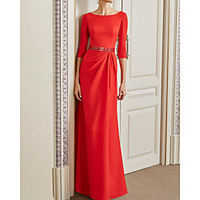 Sheath / Column Mother of the Bride Dress Elegant Jewel Neck Floor Length Stretch Satin Half Sleeve with Sash / Ribbon 2020