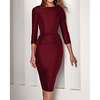 Sheath / Column Mother of the Bride Dress Elegant Jewel Neck Knee Length Satin Long Sleeve with Ruffles 2020