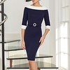 Sheath / Column Mother of the Bride Dress Elegant Jewel Neck Knee Length Stretch Fabric Half Sleeve with Sash / Ribbon Crystal Brooch Color Block 2020