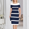 Sheath / Column Mother of the Bride Dress Elegant Jewel Neck Knee Length Stretch Fabric Short Sleeve with Crystal Brooch Color Block 2020