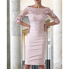 Sheath / Column Mother of the Bride Dress Elegant Jewel Neck Knee Length Taffeta Half Sleeve with Appliques Ruching 2021 miniinthebox
