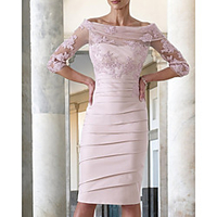 Sheath / Column Mother of the Bride Dress Elegant Jewel Neck Knee Length Taffeta Half Sleeve with Appliques Ruching 2021 miniinthebox