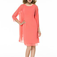 Sheath / Column Mother of the Bride Dress Elegant Jewel Neck Short / Mini Chiffon 3/4 Length Sleeve with Tier 2020