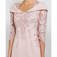 Sheath / Column Mother of the Bride Dress Elegant Plus Size See Through Queen Anne Knee Length Polyester Half Sleeve with Sequin 2020 Mother of the groom dresses