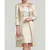 Sheath / Column Mother of the Bride Dress Elegant Plus Size Square Neck Knee Length Satin Short Sleeve with Pleats Appliques 2020