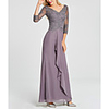 Sheath / Column Mother of the Bride Dress Elegant Sparkle Shine V Neck Floor Length Chiffon Lace 3/4 Length Sleeve with Sequin Draping Appliques 2020