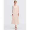 Sheath / Column Mother of the Bride Dress Elegant Two Piece Jewel Neck Tea Length Chiffon Sleeveless with Sash / Ribbon Pleats Beading 2020 Mother of the groom dresses