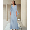 Sheath / Column Mother of the Bride Dress Elegant V Neck Ankle Length Chiffon Long Sleeve with Crystal Brooch Ruching 2020