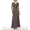 Sheath / Column Mother of the Bride Dress Elegant V Neck Floor Length Chiffon Lace Half Sleeve with Draping Appliques 2020