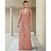 Sheath / Column Mother of the Bride Dress Elegant V Neck Floor Length Chiffon Lace Short Sleeve with Beading Ruching 2020