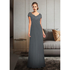Sheath / Column Mother of the Bride Dress Elegant V Neck Floor Length Chiffon Lace Short Sleeve with Sequin Appliques Ruching 2020
