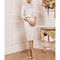 Sheath / Column Mother of the Bride Dress Elegant Vintage Plus Size High Neck Knee Length Satin 3/4 Length Sleeve with Crystals Appliques 2020 Mother of the groom dresses