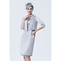 Sheath / Column Mother of the Bride Dress Elegant Vintage Plus Size High Neck Knee Length Satin 3/4 Length Sleeve with Crystals Appliques 2020 Mother of the groom dresses