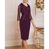 Sheath / Column Mother of the Bride Dress Plus Size V Neck Knee Length Lace Charmeuse Half Sleeve with Lace Beading 2021 miniinthebox