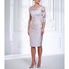 Sheath / Column Mother of the Bride Dress See Through Bateau Neck Knee Length Lace Satin Half Sleeve with Ruching 2021 miniinthebox