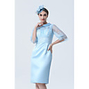 Sheath / Column Mother of the Bride Dress See Through Jewel Neck Knee Length Charmeuse Half Sleeve with Lace Sash / Ribbon 2020 Mother of the groom dresses