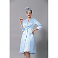 Sheath / Column Mother of the Bride Dress Vintage Plus Size V Neck Knee Length Polyester Sleeveless with Lace 2020 Mother of the groom dresses