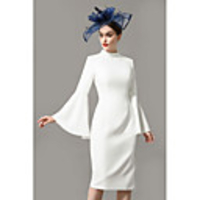 Sheath / Column Mother of the Bride Dress Wrap Included High Neck Knee Length Jersey 3/4 Length Sleeve with Crystals 2020 / Petal Sleeve