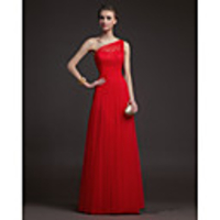 sheath / column one shoulder floor length chiffon / tulle bridesmaid dress with