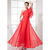 Sheath / Column One Shoulder Floor Length Chiffon / Tulle Bridesmaid Dress with Draping / Tier