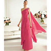 Sheath / Column One Shoulder Floor Length Chiffon Bridesmaid Dress with Crystals / Ruffles / Tier